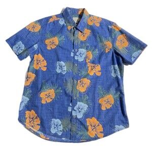 Burnside Mens Dress Shirt Size Small Blue Floral Short Sleeves Size Large